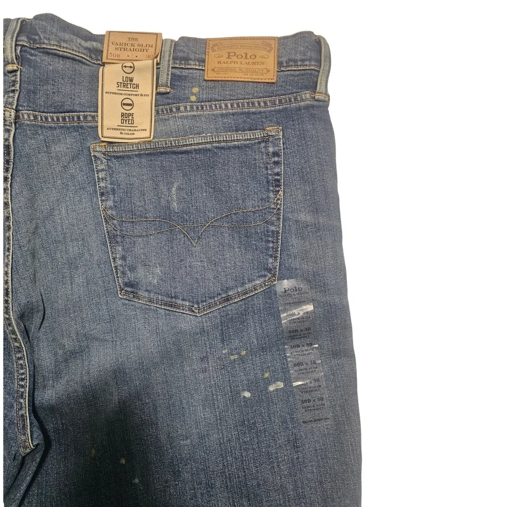 NWT Polo Ralph Lauren Varick Slim Straight Paint Splatter Jeans 50x30 XL